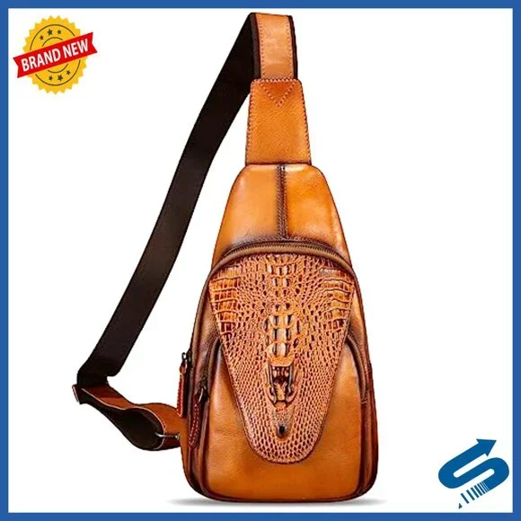 Genuine Leather Sling Backpack Crossbody Chest Purse Daypack Handmade